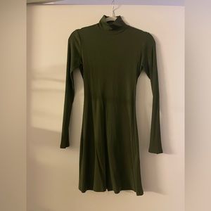 Olive green ribbed turtle neck dress